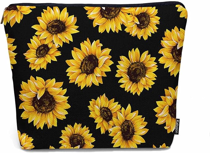 Sunflower Cosmetic Bags For Women, Blossom Sunflowers Yellow Roomy Makeup Bag Toiletry Bag Accessories Organizer Storage Bags Makeup Pouch For Travel Business Gym Camping Bathroom