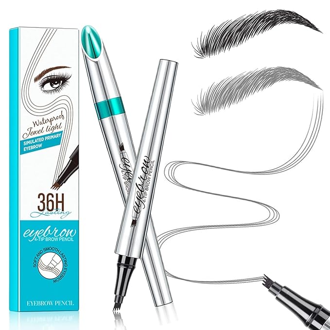 Microblading Eyebrow Pencil, Eyebrow Pen with an Upgrade Micro-Fork Tip Applicator, Waterproof Microblading Brow Pen,Last All Day, Brow Pencil for Natural Looking Brows Makeup (Gray)