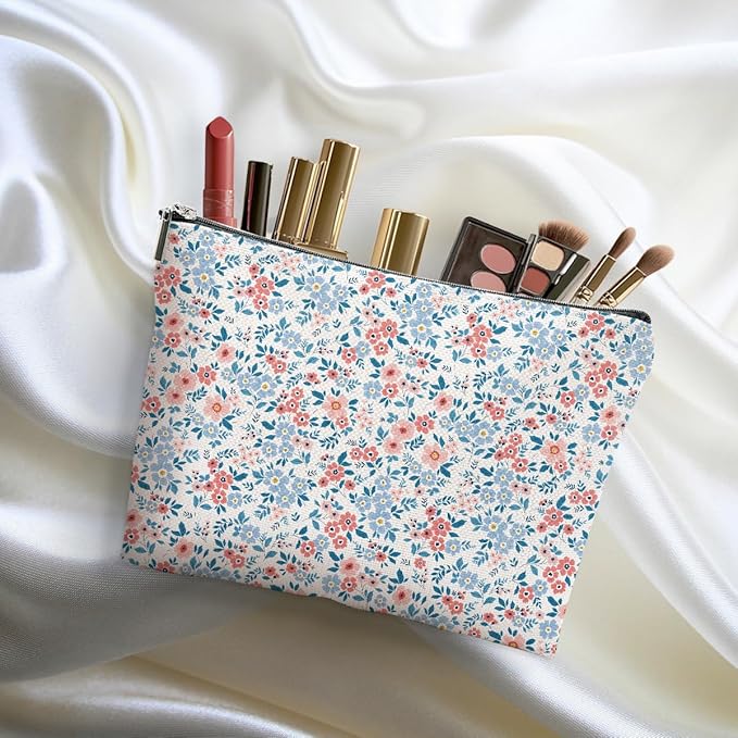 4 Packs Cute Flowers Makeup Bag Floral Wildflower Cosmetic Bag Friend Friendship Gifts for Women Girls Sister Daughter Botanical Travel Organizer Zipper Pouch Christmas Thanksgiving Birthday Gifts