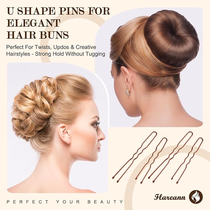 Bobby Pins Set Brown – Hair Kit with U Shape Pins, Spiral Pin & Snap Clips, for Women & Girls, Ideal for Buns, Updos, Weddings & Parties