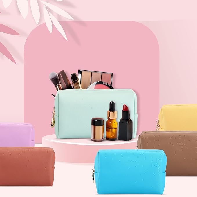 Sanwuta 9 Pcs Makeup Bags Bulk PU Double Zippers Cosmetic Bag Makeup Toiletry Christmas Small Pouch Portable Travel Organizers Case for Women Bridesmaid Party End of The Year(Vintage Colors)