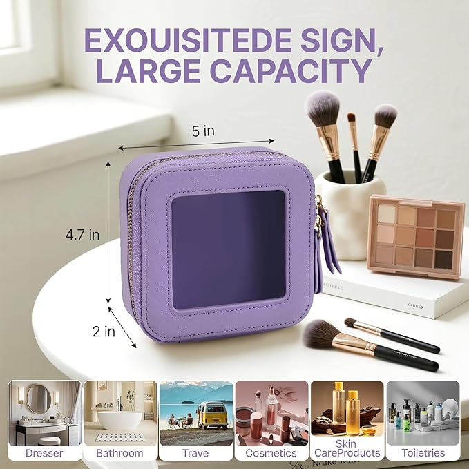 Small Clear Makeup Bag Travel Cosmetic Case, Portable Make Up Organizer Traveling Compact Car Bag for Essentials Transparent Toiletry Bag with Zipper