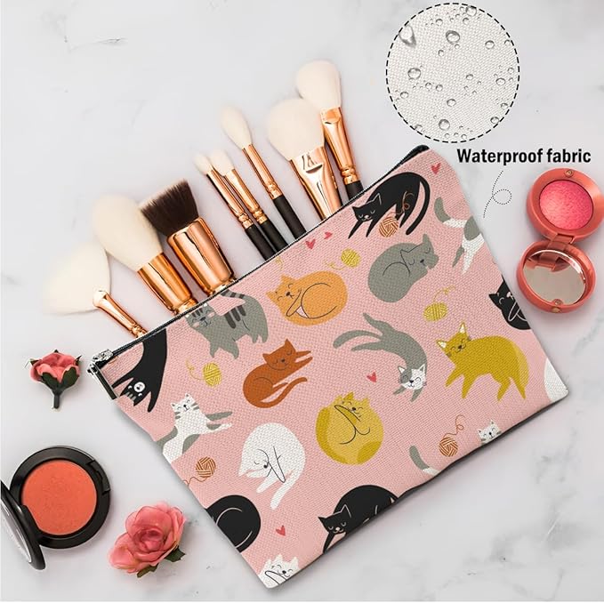 Cat Lover Gifts 2 PCs Makeup Bag, Cat Themed Gifts for Cats Owner Women Girls Daughter Best Friend Sisters Friendship Graduation Birthday, Cats Cosmetic Bag Travel Pouch