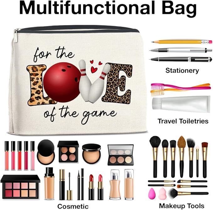 Bowling Gifts Makeup Bag Bowling Team Gifts for Women Coach Cosmetic Bag Bowling Zipper Makeup Pouch Gift, polychrome