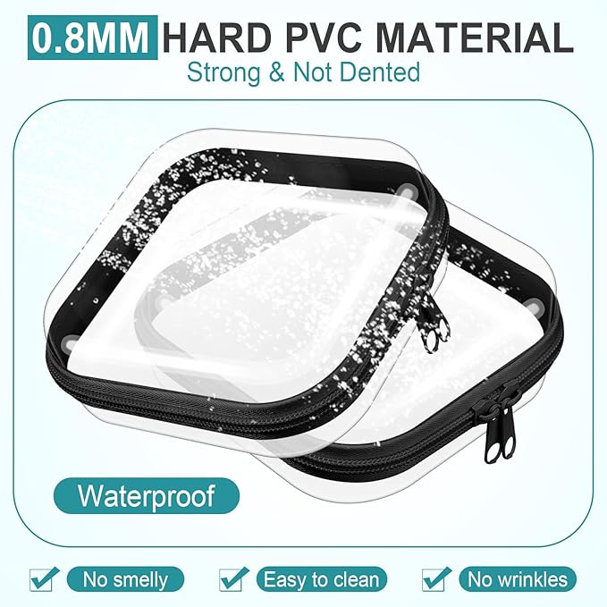Sanwuta 6 Pcs Clear Hard Zipper Case Hard Plastic Zipper Pouches Makeup Bag Pencil Pouches Transparent Cases for Snacks Plastic Storage Organizer Box for Travel(Black,5 x 5 x 2 Inch)