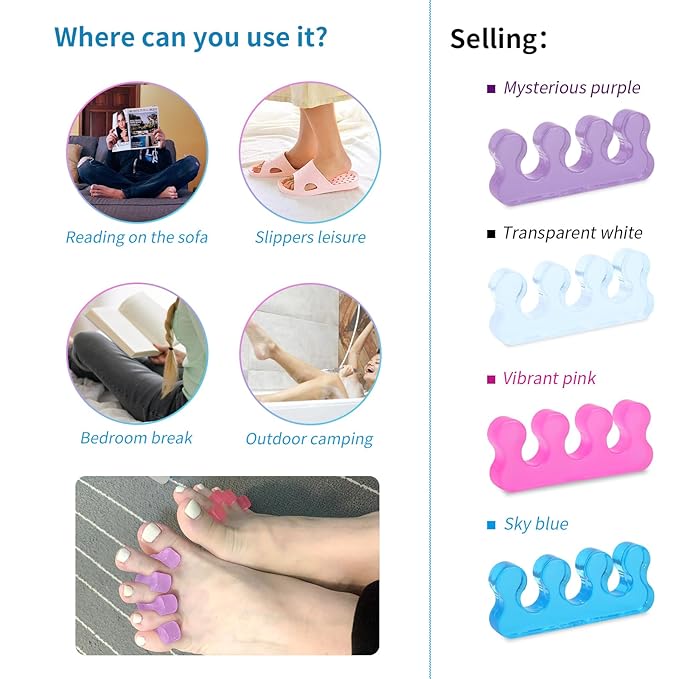SUNFATT Toe Separators for Pedicure,Toe Separators for Nail Polish,Pedicure Toe Spacers,Toe Spacers use for separation of toenails or nails,Soft Gel Toenail Spacers Pedicure Kit.(6pcs)