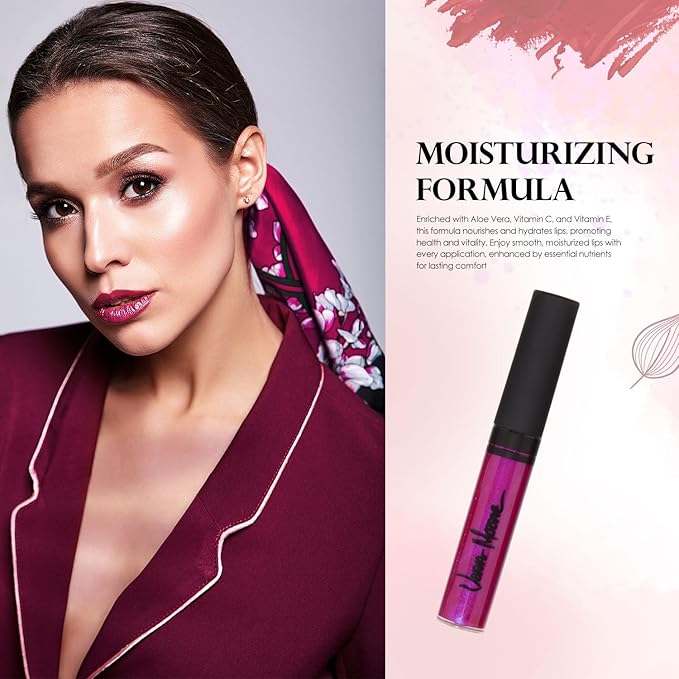 Vera Moore Lip Gloss, Moisturizing Lip Color with Shimmer for Long Lasting Shine, Lightweight Lip Stain, Girls Non-Sticky Lip Gloss with Aloe Vera, W/Vitamin C, E (Fuchsia, One Size)
