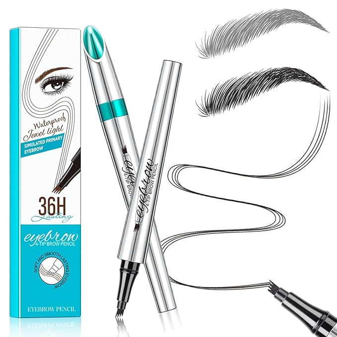 Microblading Eyebrow Pencil, Eyebrow Pen with an Upgrade Micro-Fork Tip Applicator, Waterproof Microblading Brow Pen,Last All Day, Brow Pencil for Natural Looking Brows Makeup (Black)