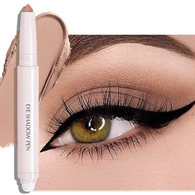 Matte Eyeshadow Stick, Dark Rose Brown Cream Eye Shadow Long-Lasting Crease-Proof Eyeliner Pencil High Pigmented Neutral Highlighter Makeup Crayon with Blending Brush & Built-in Sharpener