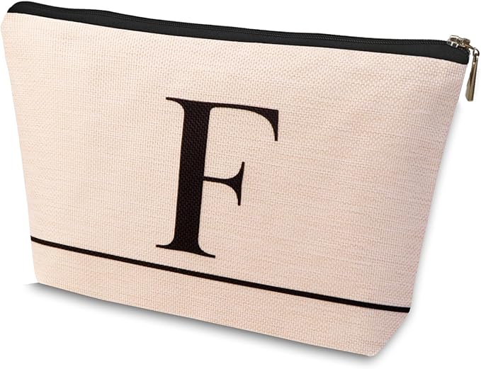Letter A-Z Initial Personalized Makeup Bags, Birthday Gifts for Women, Monogrammed Gifts for Women Mom Sister Best Friend Bride Bridesmaid, Mothers Day, Christmas, Small Travel Cosmetic Bag (F)