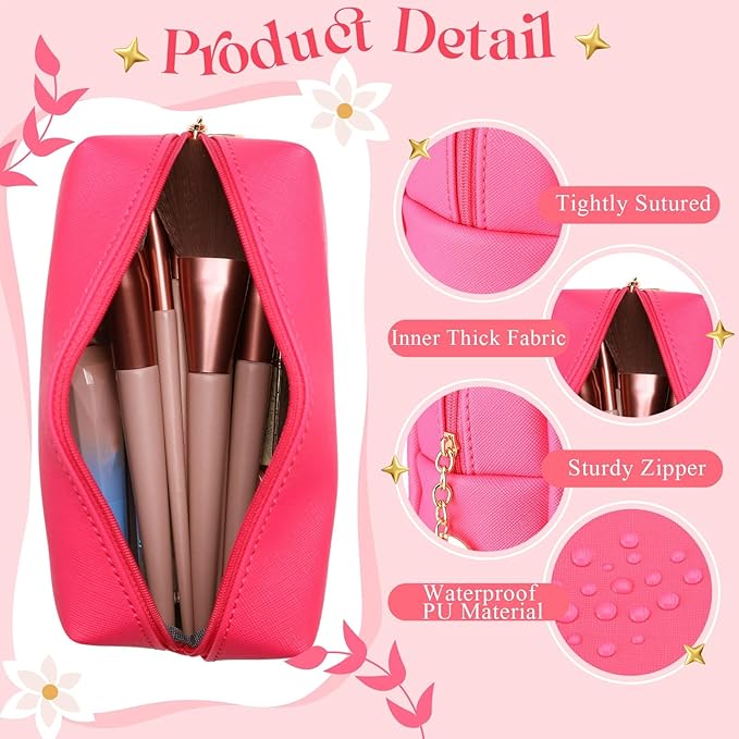 Chunful 24 Pcs Preppy Makeup Bag PU Leather Cosmetic Bag Bulk Makeup Plain Pouch Waterproof Toiletry Purse for Women Traveling Preppy Pencil Case Travel Purse Cosmetic (Rose Red)