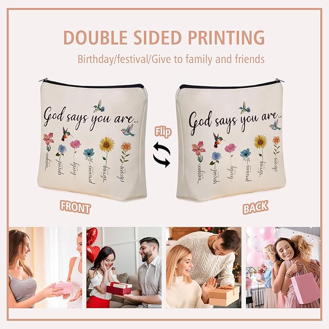 God Says You Are Scripture Makeup Bag Christian Christmas Gift: Inspirational Bible Verse Cosmetic Bag, Affirmations Gifts, Encouragement Gifts, Flower Bird Themd Birthday Gifts for Women Girls