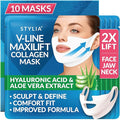 Stylia MaxiLift V-Line Lifting Collagen Face Mask - Advanced Double Chin Reducer - Jawline Shaper - Neck Firming and Tightening Mask with Hyaluronic Acid & Aloe Vera - Chin Strap for Sleeping (10PC)