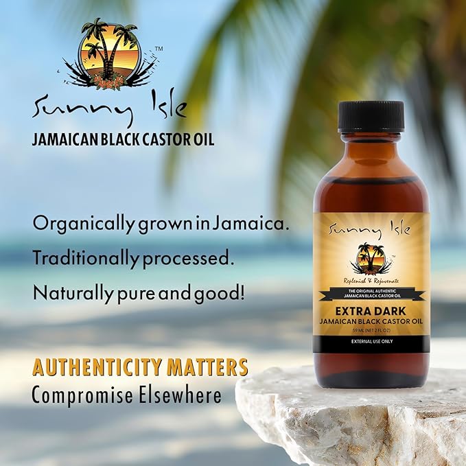 Sunny Isle Extra Dark Jamaican Black Castor Oil 2oz | 100% Natural High Potency Treatment for Hair, Scalp and Skin