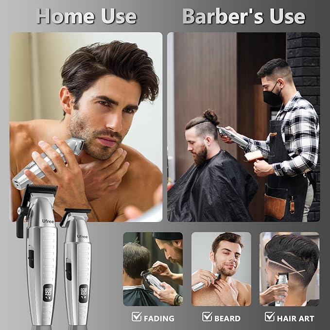 Ufree Professional Hair Clippers for Men, Clippers and Trimmers Set, Barber Clippers, Electric Beard Trimmer with Barber Bag, Gifts for Men，Silver