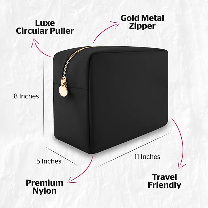 DANCOUR Nylon Makeup Bags for Women Large Preppy Travel Toiletry Pouch Cosmetic Bag Makeup Organizer