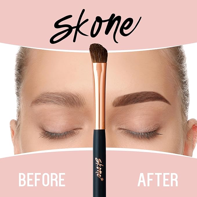 Skone Cosmetics Angle Shadow Brush - Luxe Premium Rose Gold and Synthetic Black Eye Shadow Angle Brush - Professional Grade Nylon Angled Shading Eyeshadow Brush - Angled Brush Eye Makeup Tool For Blending Shadow Creases and Corners - Cruelty Free Makeu...
