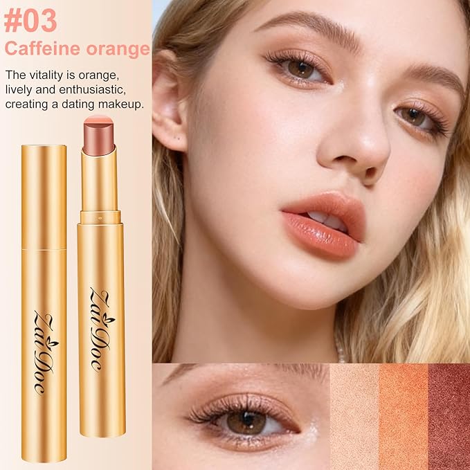 3 Color Eyeshadow Stick, Long Lasting & Waterproof Creamy Eye Shadow, with Vitamin E Makeup for Day & Night Look, caffeine orange, 1.13 Oz (caffeine orange)