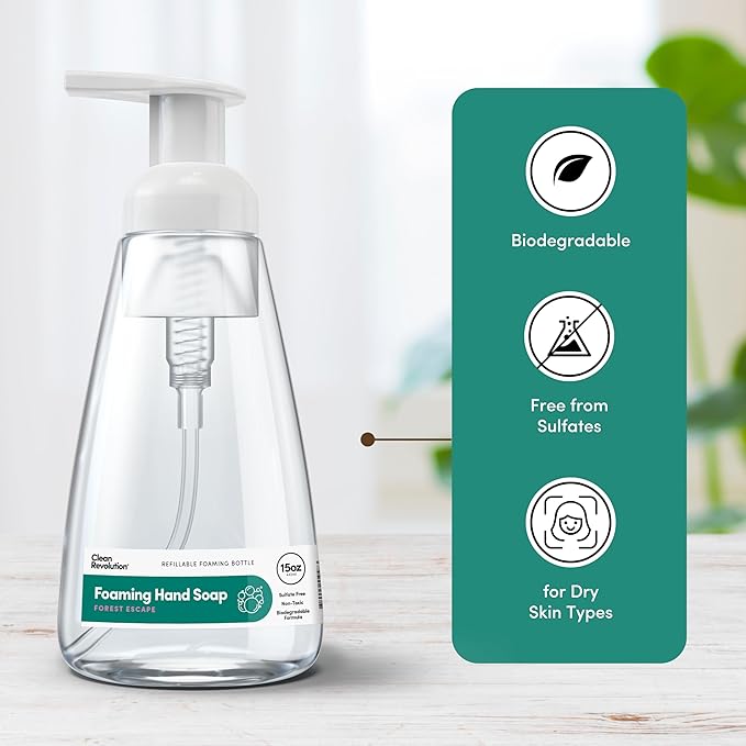 Clean Revolution Foaming Hand Soap | Gentle, Moisturizing | Ready To Use | Real Essential Oils | Forest Escape | 15.25 Fl Oz - Made in USA
