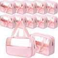 12 Pcs Translucent Make up Bag 10.2 x 6.3 x 2.8 Inches Waterproof Toiletry Organizer with Hanging Handles Portable Cosmetic Travel Bag Carry Pouch for Women and Men Travel Storage (Pink)