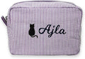 Custom Makeup Bag Personalized Cosmetic Bag Cute Seersucker Travel Toiletry Bag for Women Embroidered Bag Organizer for Bride Makeup Bag Gift Purple
