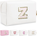 Initial Letter Patch Makeup Bag, Preppy Glitter Pouch Cosmetic Bag, Small PU Travel Toiletry Bag Zipper, Personalized Monogrammed Gift for Friends, Sisters & Teens (Letter Z)