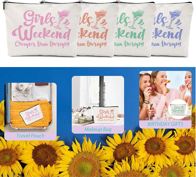 4 Pcs Christmas Girls Weekend Gifts for Women Girls Trip Makeup Bag Girl Trip Gifts Favors Cosmetic Bag Toiletry Bag Zipper Pouch Weekender Bags for Women Girl Friendship Bachelorette Party Birthday