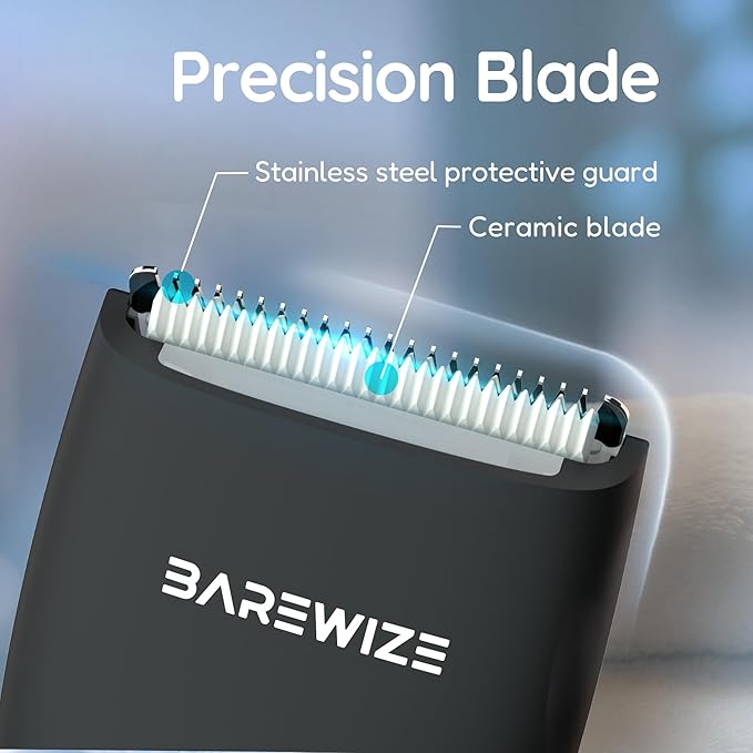 Body Hair & Pubic Hair Trimmer for Men | Waterproof, USB-C Rechargeable, LED Light, Replaceable Ceramic Blade, Electric Ball Shavers, Manscape Kit, Mens Personal Groomer (Black)