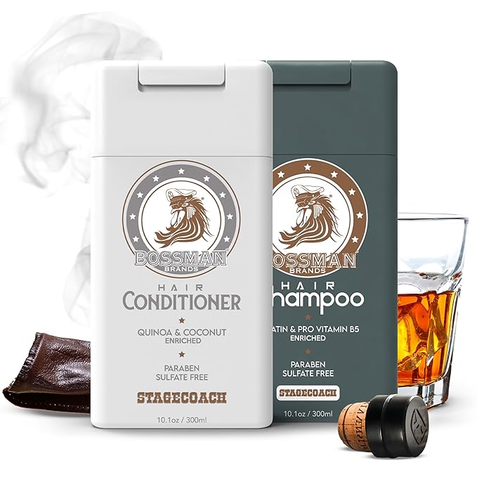 Bossman Hair Shampoo and Conditioner Combo - Hydrating, Strengthening, and Soothing Formula for Men's Hair - Paraben Free & Sulfate Free (Stagecoach) - Packaging May Vary