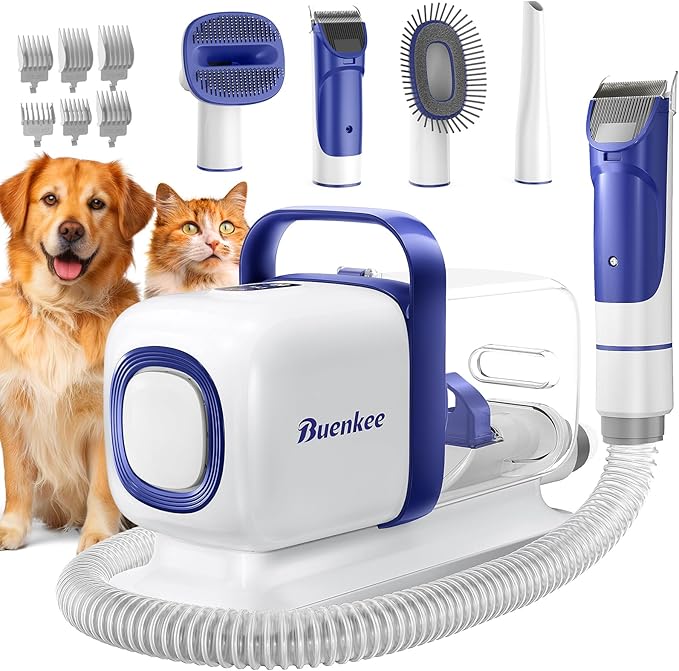 Dog Grooming Kit with Vacuum, 15000Pa Pet Hair Clipper and Shedding Brush, 50dB Low Noise, 2L Capacity, White