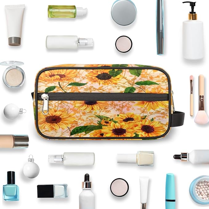 Vintage Flower Sunflower Travel Toiletry Bag for Women Men Lightweight Cosmetic Makeup Bag Organizer Waterproof Shaving Bag Dopp Kit with Large Capacity for Toiletries and Shaving Accessories