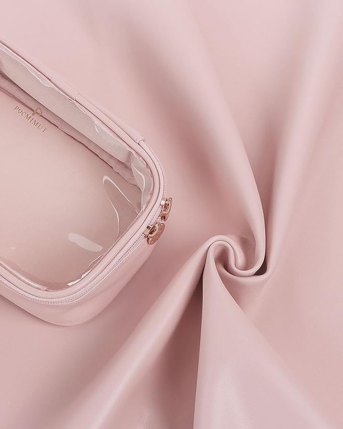 Pocmimut Clear Makeup Bags,Small Makeup Pouch with Large Cosmetic Bag Toiletry Bag Car Accessories Storage for Women Men,Travel Essentials Organizers,Pink