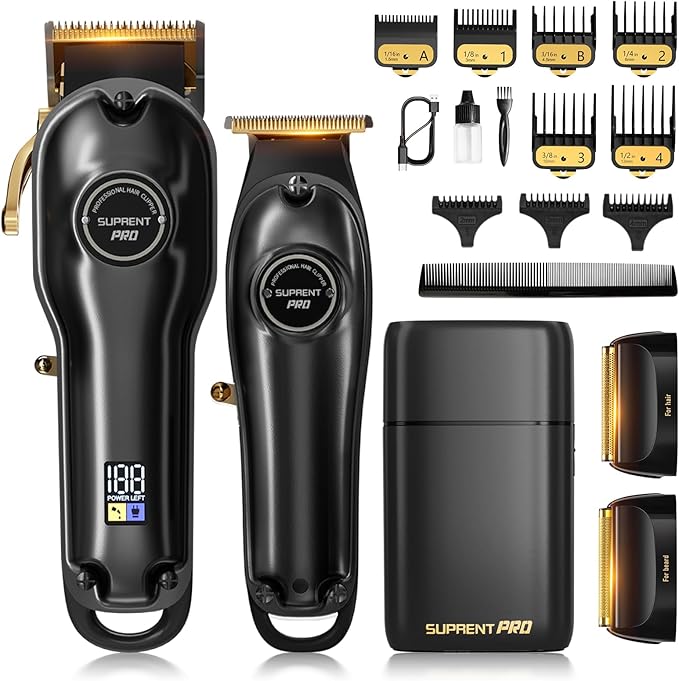 SUPRENT PRO Professional Hair Clipper and Trimmer Set with Foil Shaver, Professional Barber Clippers for Men