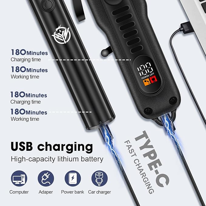 HIENA PRO Professional Hair Clippers Set for Men Cordless Hair Cutting Kit Barber Kit Rechargeable Clippers and Trimmers Set Clipper Set for Barbers with LED Display, Gifts for Men, (Black)