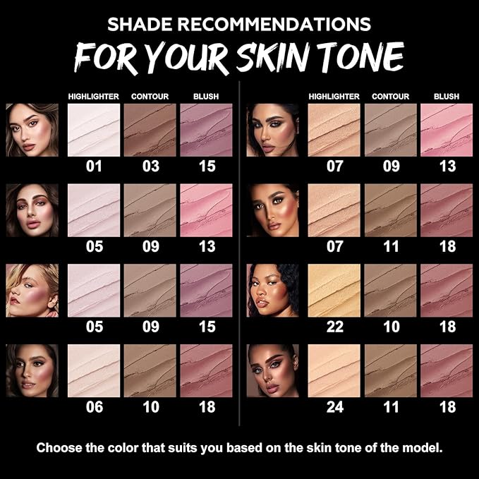 FOCALLURE 3PCS Cream Contour Stick - Highlighter Bronzer Blush Set for Face Sculpting, Non-Greasy Longwear Makeup, Easy to Blend with Natural Matte Finish,SET 7