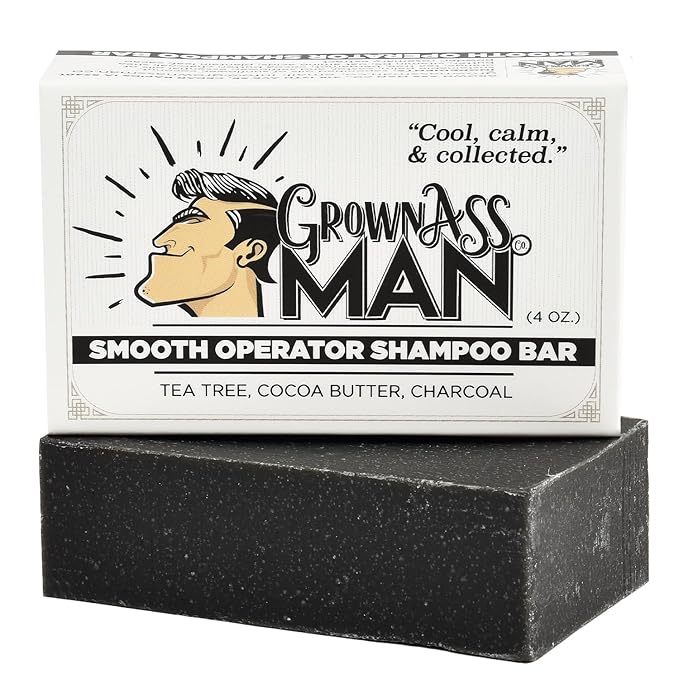 Grown Ass Man Co. - Solid Shampoo Bar Rich Lather 3 in 1: Hair, Beard & Body Wash - Plastic Free & Eco-Friendly, Natural & Organic Clean for All Hair Types, 4oz Bar (Smooth Operator, Single)