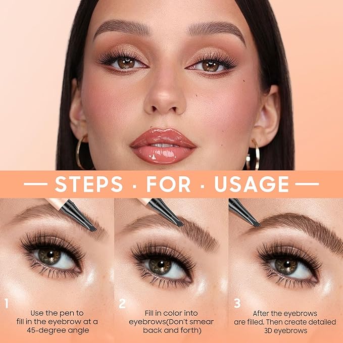 Eyebrow Pen - Upgraded 3D Liquid Eye Brow Microblading Pencil With Micro 4 Point Lift & Brow Pen Snatch, Long-Lasting Waterproof (Black)