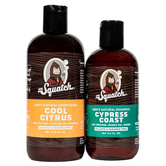 Dr. Squatch Natural Hair Bundle for Men - Healthy, Full Looking Hair - Cypress Coast Shampoo (8 fl oz), Cool Citrus Conditioner (11.5 fl oz)