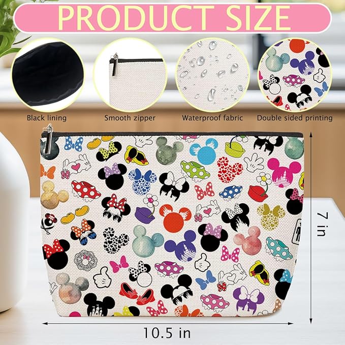 2PCS Cute Cartoon Mouse Print Makeup Bag Magic Cartoon Mouse Cosmetic Bag for Women Animal Lovers Gifts for Women Female Her Daughter Cousin Best Friend Bestie BFF Mothers Day Graduation Birthday