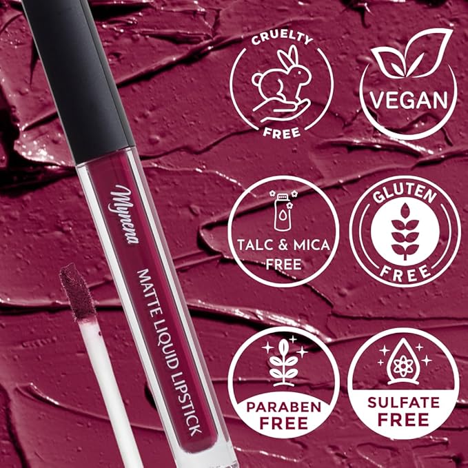 Mynena Berry Red Long Lasting Lipstick for Women Waterproof & Transfer-Proof | Hydrating with Shea Butter | Bold Pigment Intense Matte Color Lip Stain | Talc-Free & Vegan Product that Performs | Lisy
