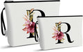 Vavabox A-Z Personalized Makeup Bag, Birthday Gifts for Women Mom, Gifts for Best Friend, Bride Bridesmaid Cosmetic bag (R, 03-White Set)