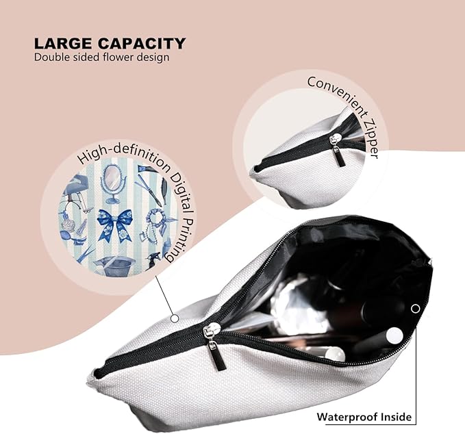 Chinoiserie Hairstylist Gifts Women Makeup Bag Make Up Bag, Blue Bow Cosmetic Bags for Hairstylists, Hairdresser Gifts for Cosmetology Student Teen Girls