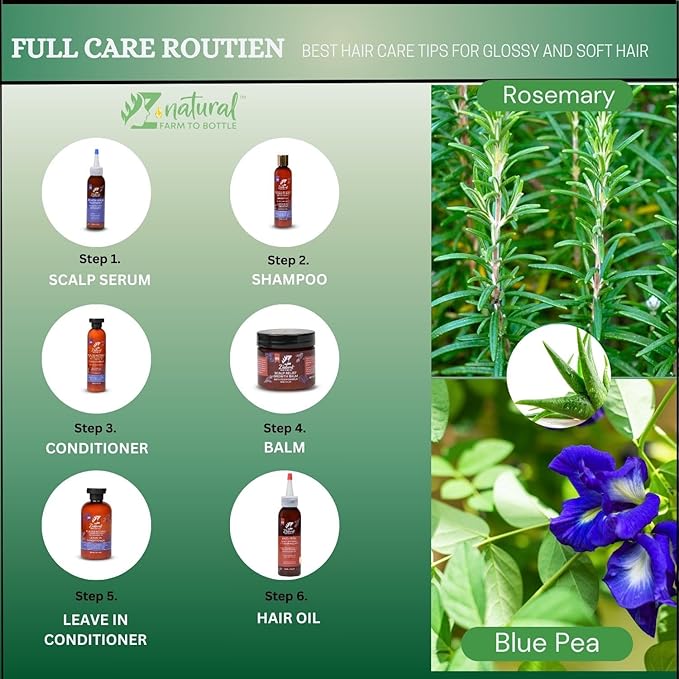 Z’Natural Scalp Hair Growth Treatment Oil – Natural Hair Oil with Blue Pea, Rosemary, Hibiscus, Jasmine & Moringa – Strengthens, Nourishes & Revitalizes Hair – Organic Oils 4Fl Oz