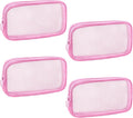4 Pieces Mini Zipper Nylon Mesh Pouch, Mesh Cosmetic Bags Makeup Bags, Multipurpose Travel Toiletry Bags for Office Supplies and Travel Accessories (Pink, M)