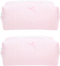 PAZIMIIK 2PCS Cozy Makeup Bag Travel Cosmetic Bag for Women Soft Toiletry Bag Aesthetic Makeup Organizer Portable Large Zipper Pouch for Skincare Beauty Accessories Brushes Stripe Pink