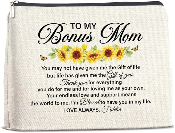 Bonus Mom Gifts Makeup Bag Gifts for Stepmom Step Mother Bonus Mom Cosmetic Bag Zipper Makeup Pouch