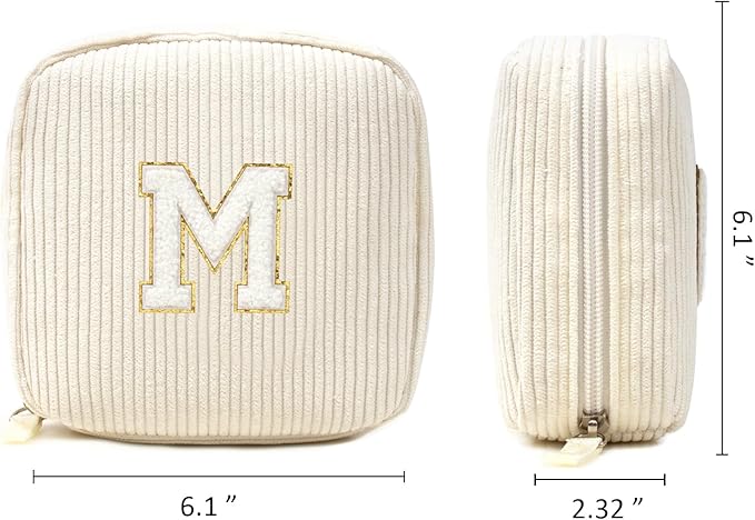 LETGO Birthday Gifts for Women Small Personalized Initial Monogram Makeup Bag,Preppy Corduroy Makeup Bags Travel Toiletry Bag Cute Pouch Purse for Her Mom Girlfriend Wife Sister Teacher Bridesmaid