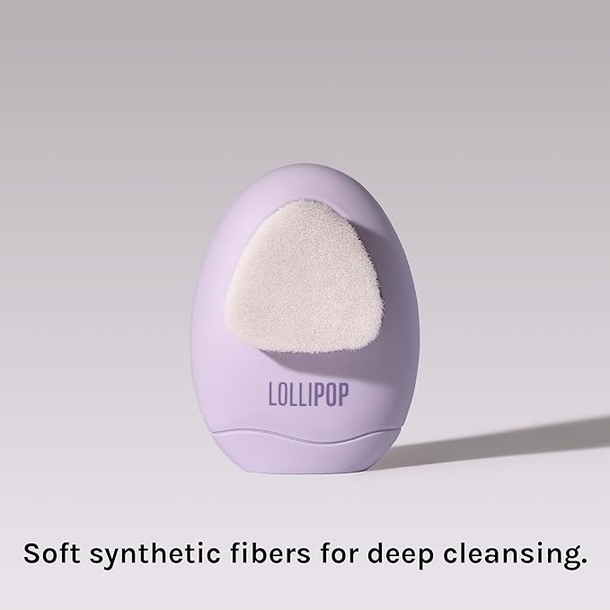 LOLLIPOP Dual-Sided Facial Cleansing Brush | Palm Size Silicone Face Exfoliator and Soft Fiber Cleanser | Manual Face Scrubber for Pores, Makeup Removal, Blackhead and Skincare Routine, Plum