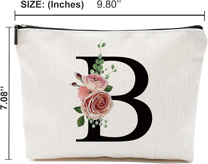 Initial A-Z Personalized Letter Makeup Bag, Monogrammed Bridesmaid Gifts/Presents Cosmetic Bag, Portable Stationery Storage Organizer Pouch, Friendship Love Travel Makeup Bags