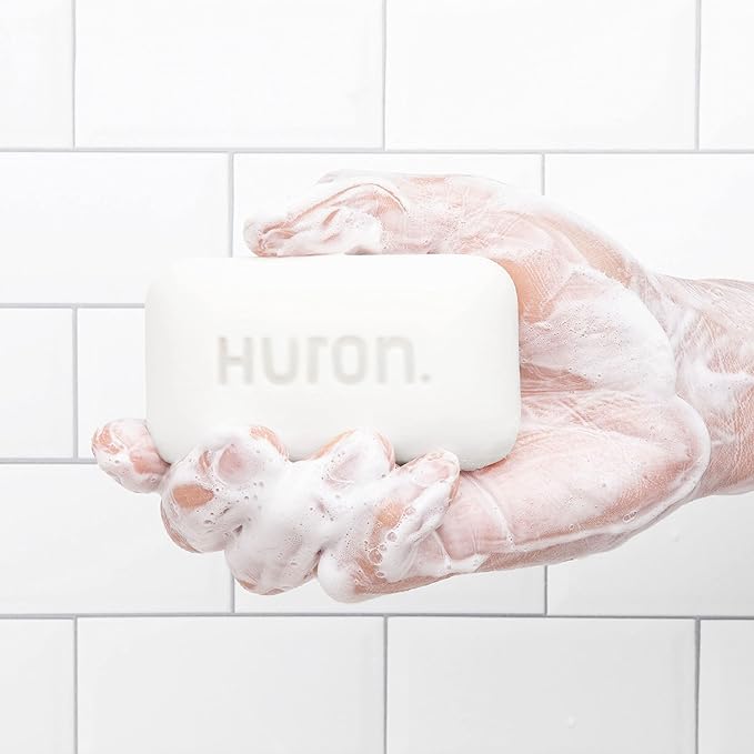 Huron Bar Soap - Citrus + Eucalyptus, 3 Pack - Triple-Milled for Long-Lasting Use - Moisturizing with Shea Butter & Coconut Oil - Crisp Scent of Citrus, Eucalyptus, Mint & Greens